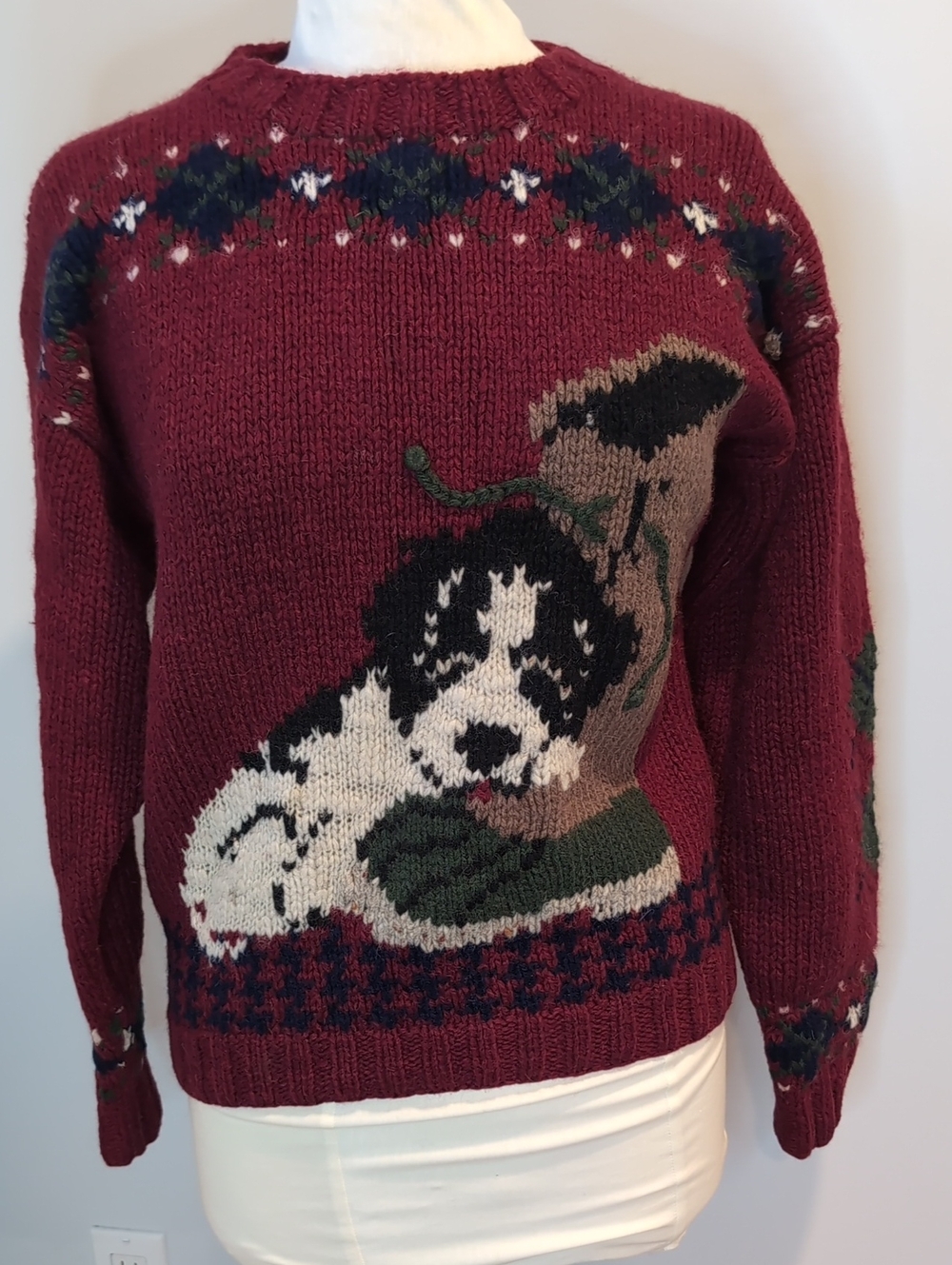 Vintage Woolrich Burgundy Dog And Boot Wool Crewneck Sweater Large